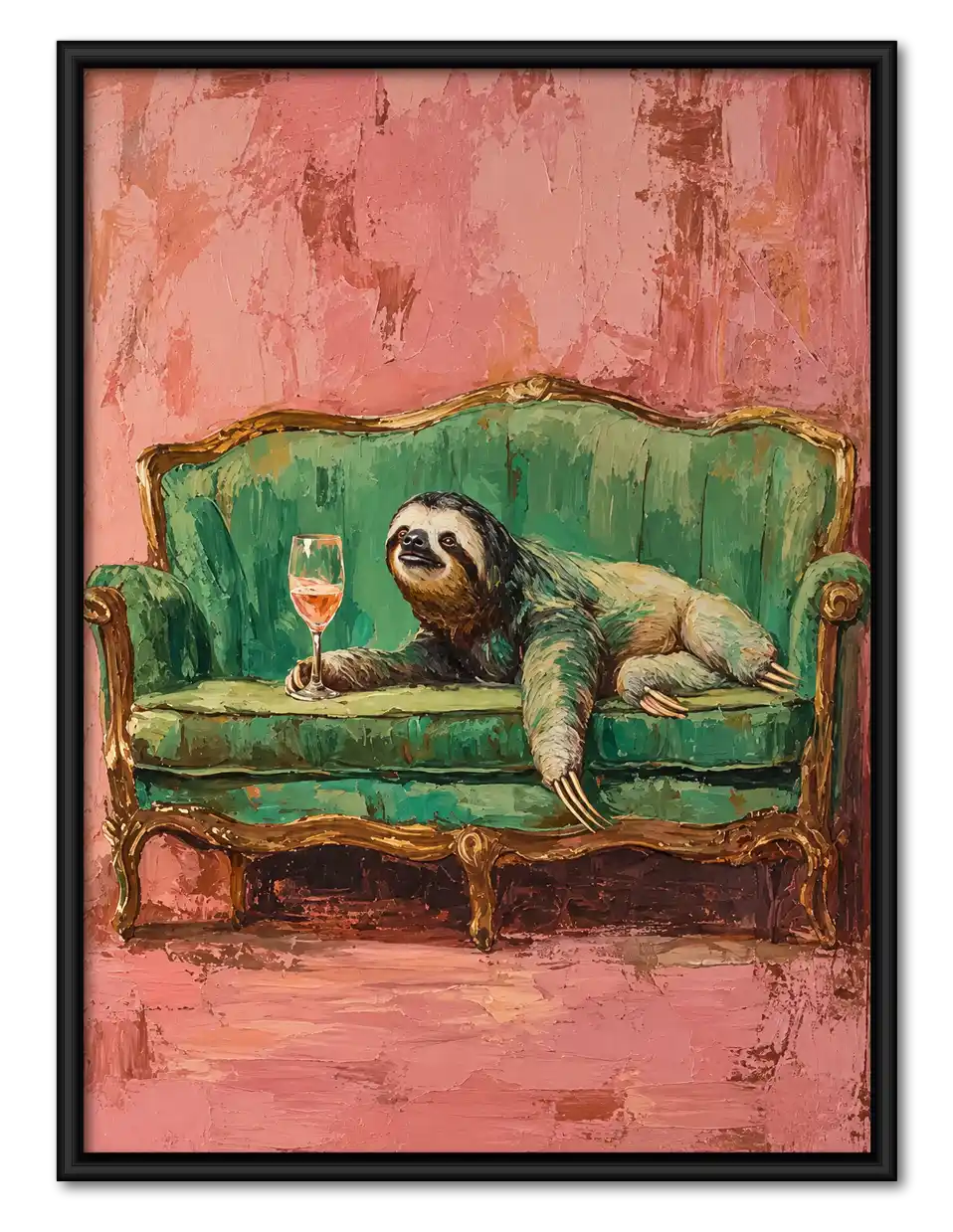 Sloth Drinking Wine On Sofa Wall Art 1
