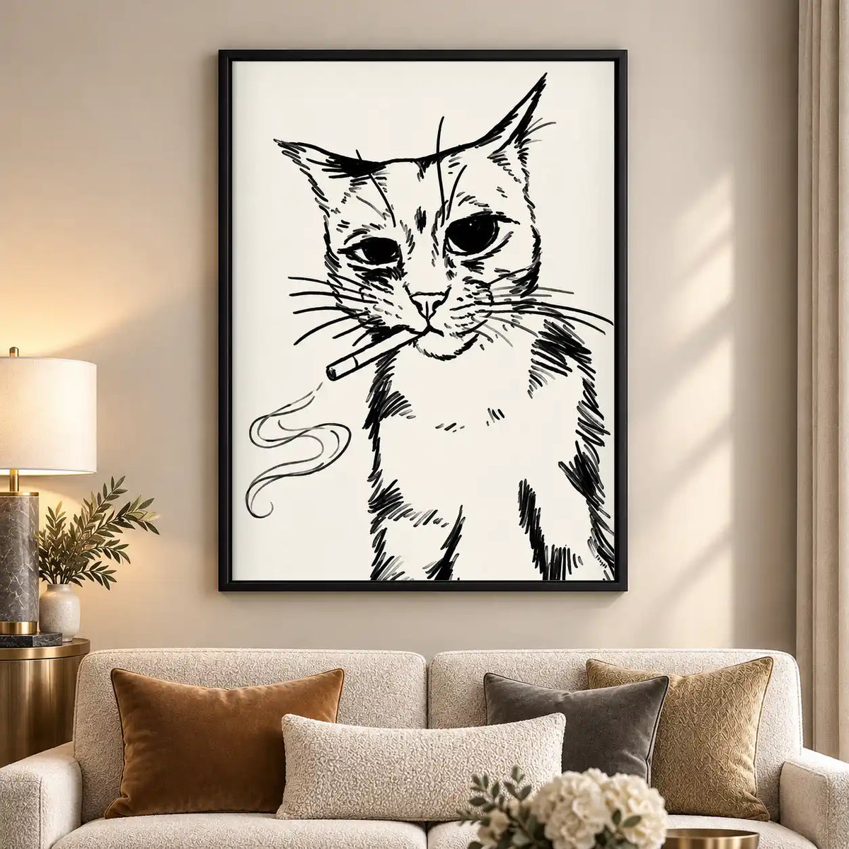 Smoking Cat With Yarn Wall Art 5