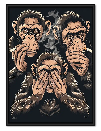 Smoking Three Wise Apes Wall Art 1