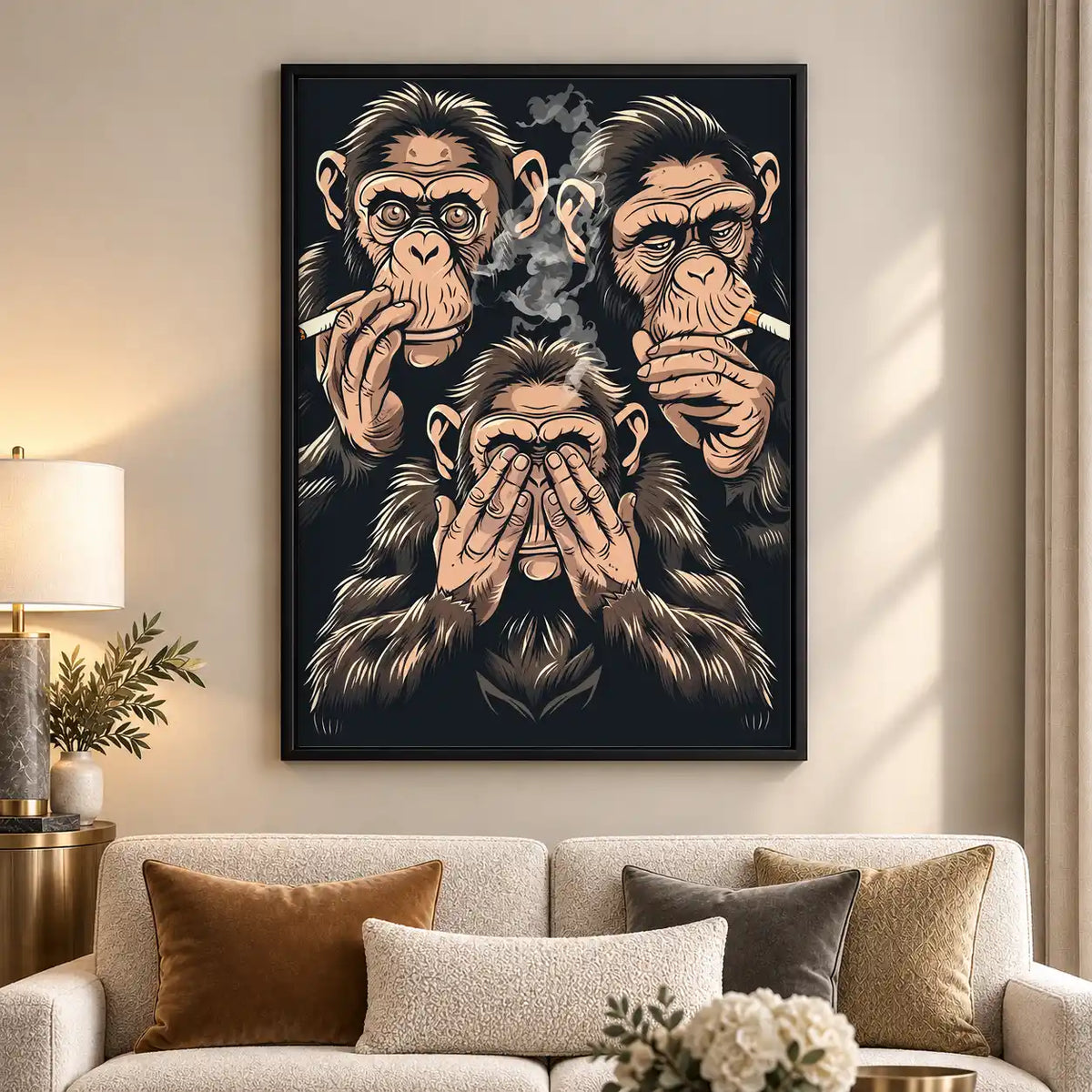 Smoking Three Wise Apes Wall Art 5