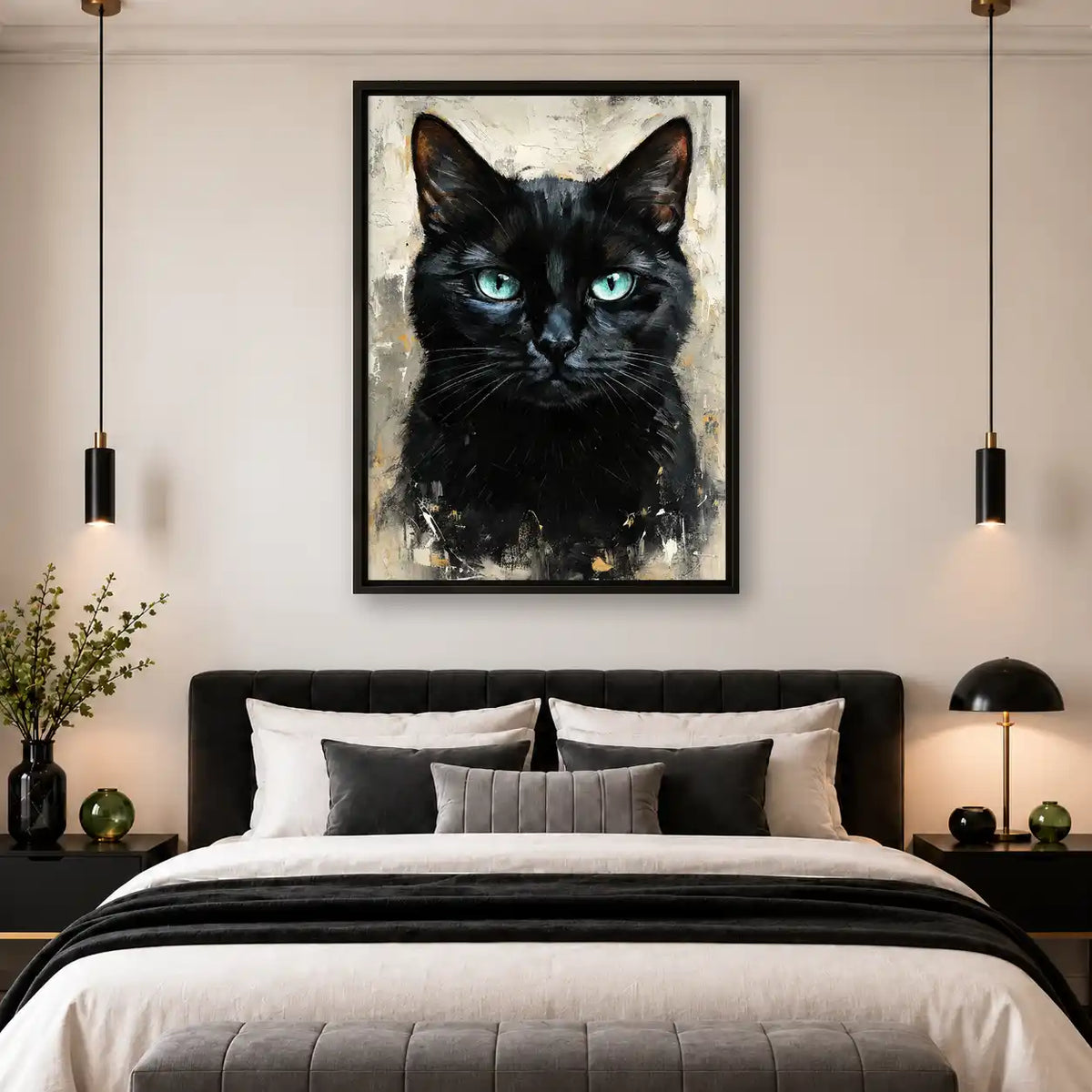 Sophisticated Black Cat Portrait Wall Art 4