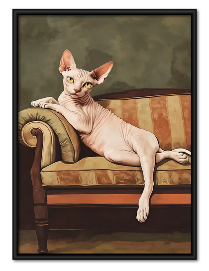Sphynx Cat On Vintage Sofa Wall Art