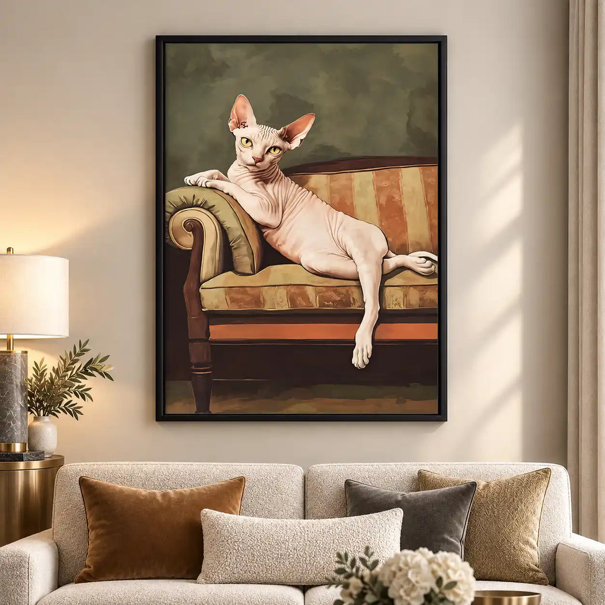 Sphynx Cat On Vintage Sofa Wall Art 5