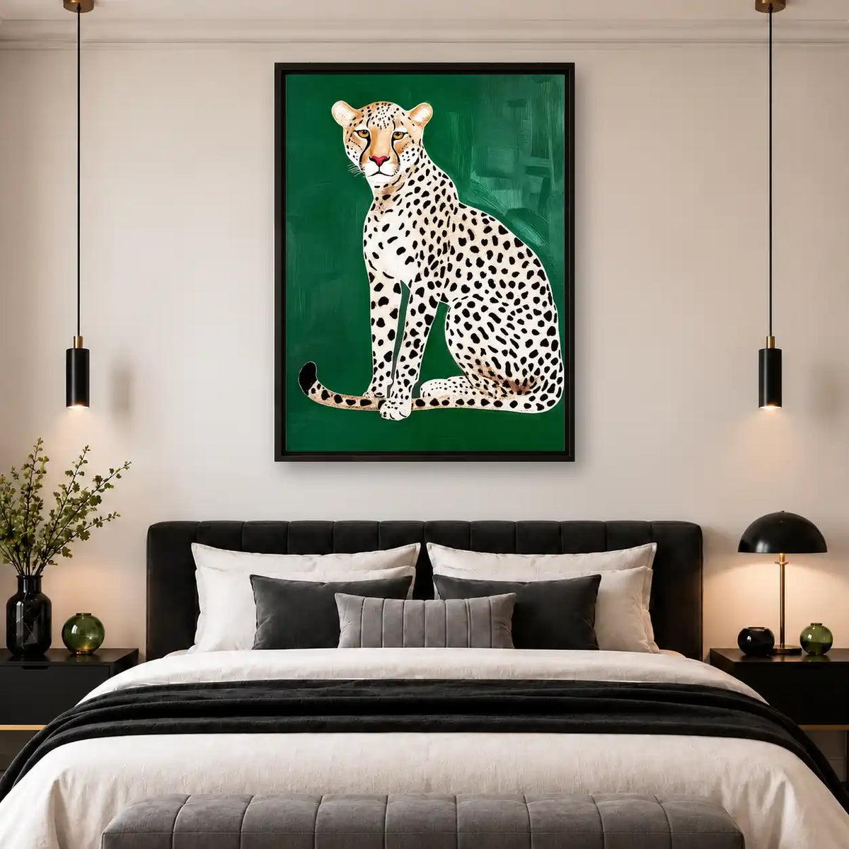 Spotted Leopard On Green Wall Art 4