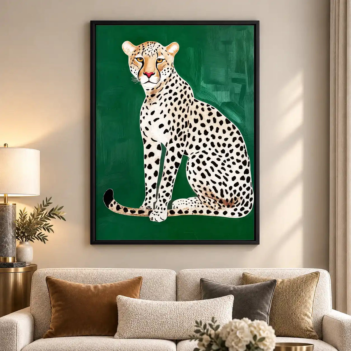 Spotted Leopard On Green Wall Art 5
