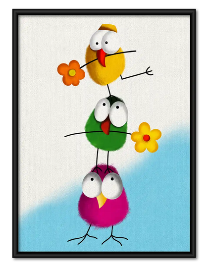 Stacked Colorful Birds Wall Art