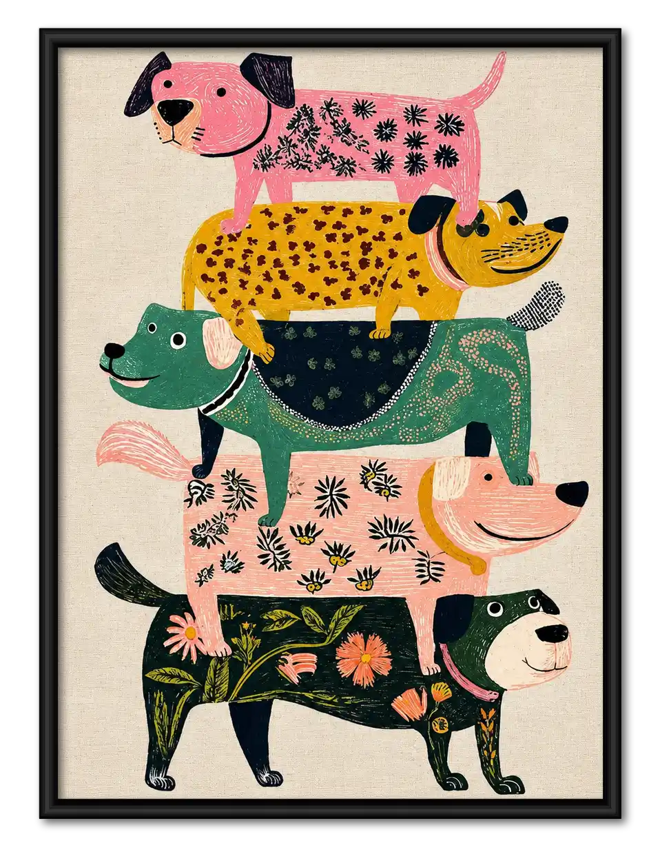 Stacked Patterned Dogs Wall Art 1
