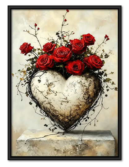 Stone Heart With Red Roses Wall Art 1