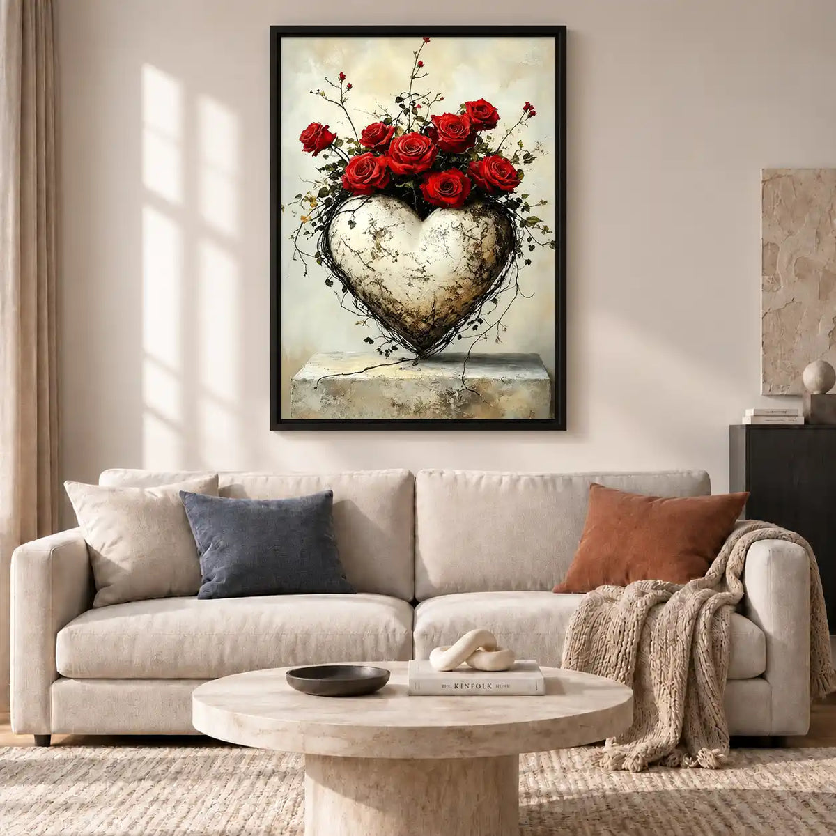 Stone Heart With Red Roses Wall Art 2