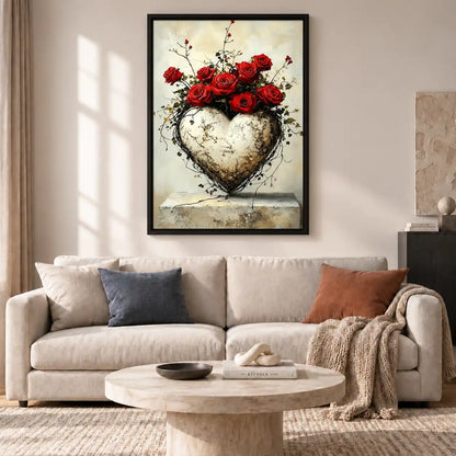Stone Heart With Red Roses Wall Art 2
