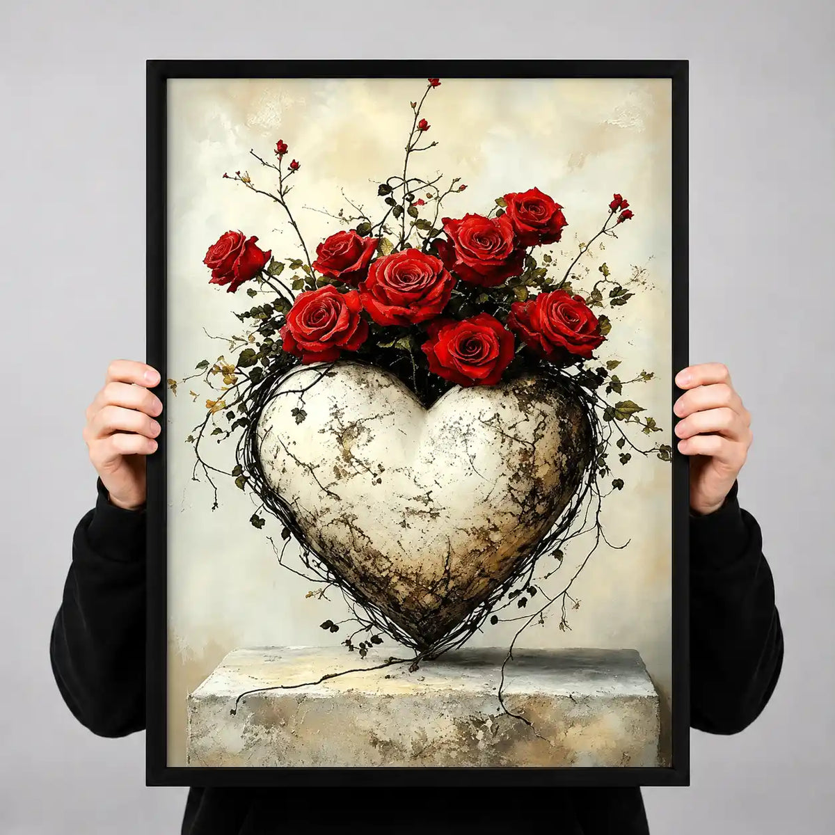 Stone Heart With Red Roses Wall Art 3