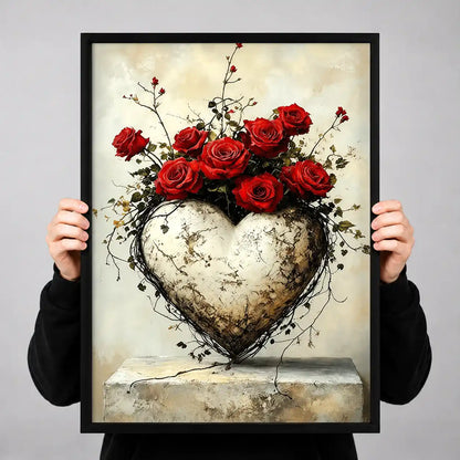 Stone Heart With Red Roses Wall Art 3