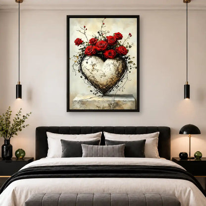 Stone Heart With Red Roses Wall Art 4