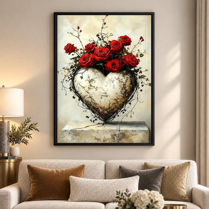 Stone Heart With Red Roses Wall Art 5