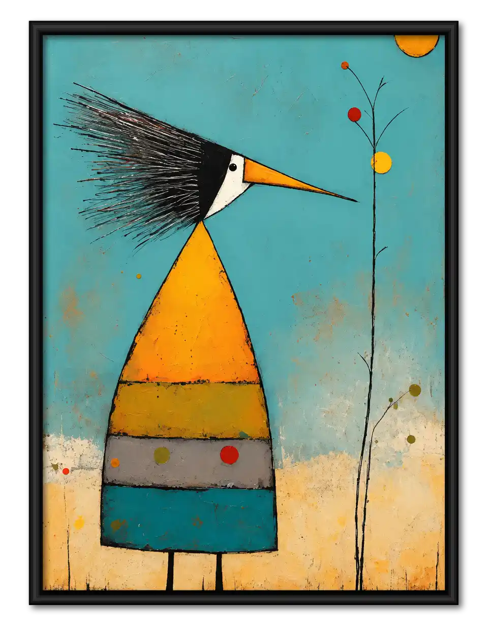 Striped Folk Bird Wall Art 1