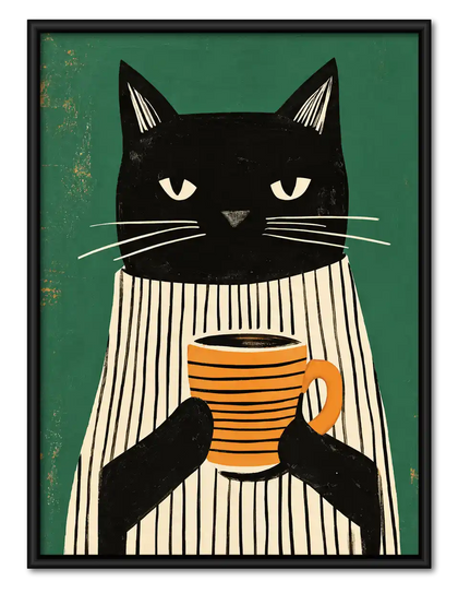 Striped Shirt Coffee Cat Wall Art