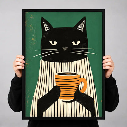 Striped Shirt Coffee Cat Wall Art 3