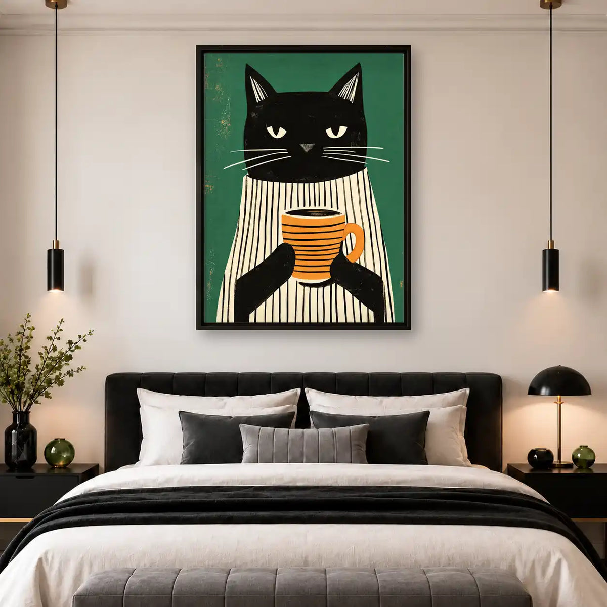Striped Shirt Coffee Cat Wall Art 4