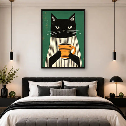Striped Shirt Coffee Cat Wall Art 4