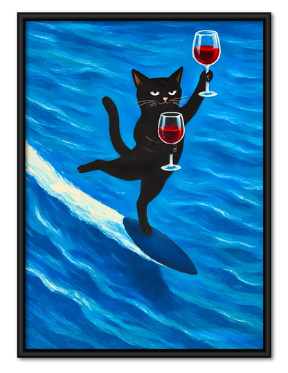 Surfing Cat Wine Toast Wall Art 1