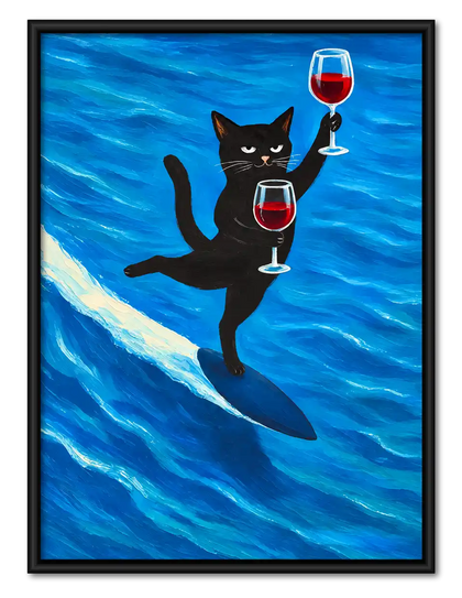 Surfing Cat Wine Toast Wall Art