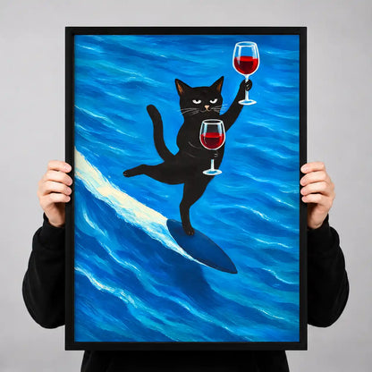 Surfing Cat Wine Toast Wall Art 3