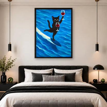 Surfing Cat Wine Toast Wall Art 4
