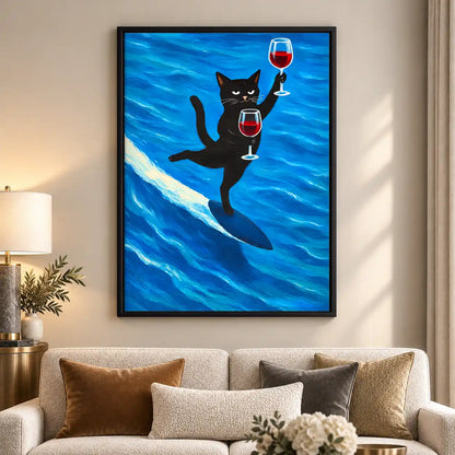 Surfing Cat Wine Toast Wall Art 5