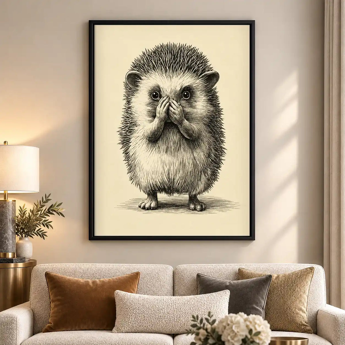 Surprised Hedgehog Covering Mouth Wall Art 5