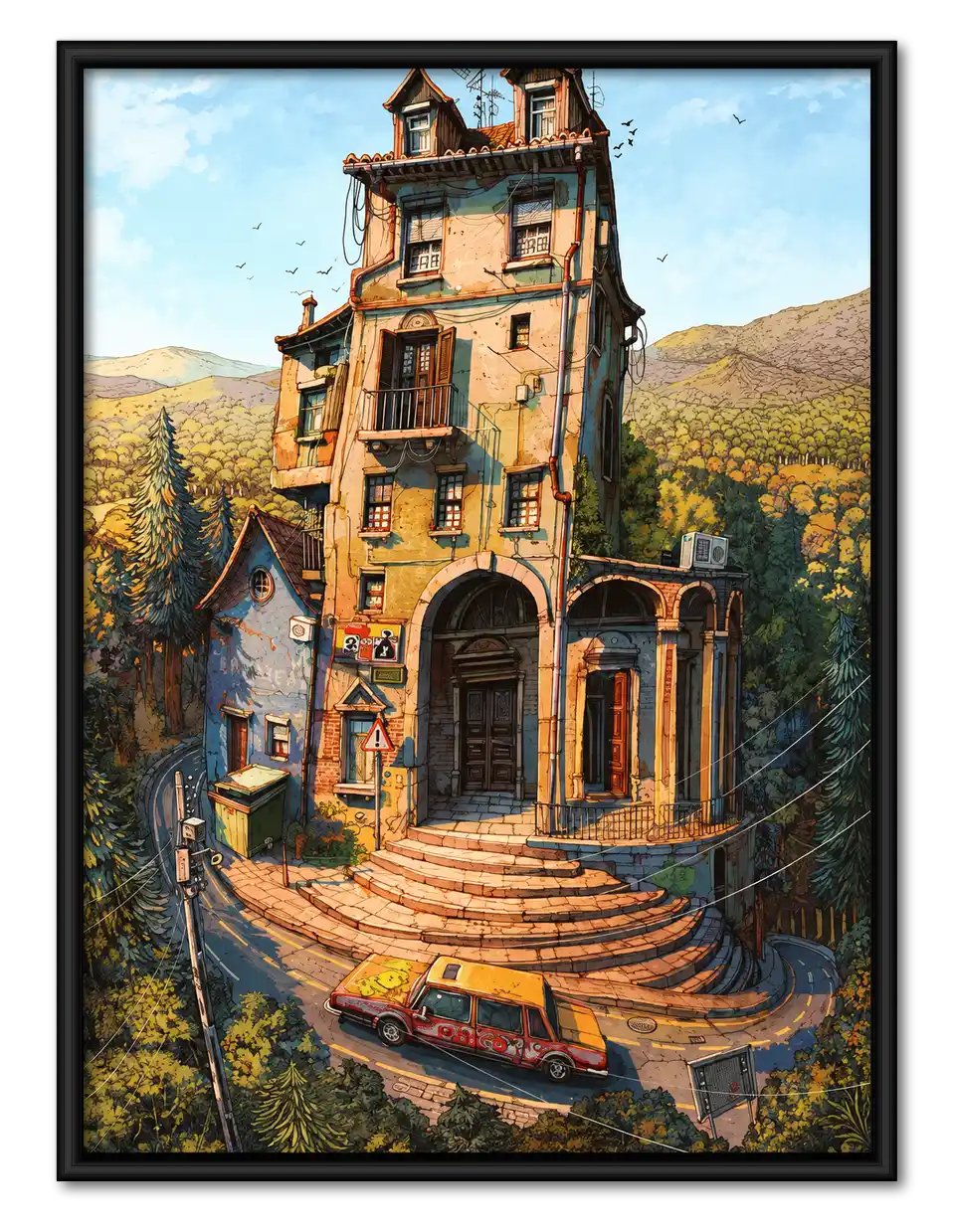 Surreal Towering Country House Wall Art 1