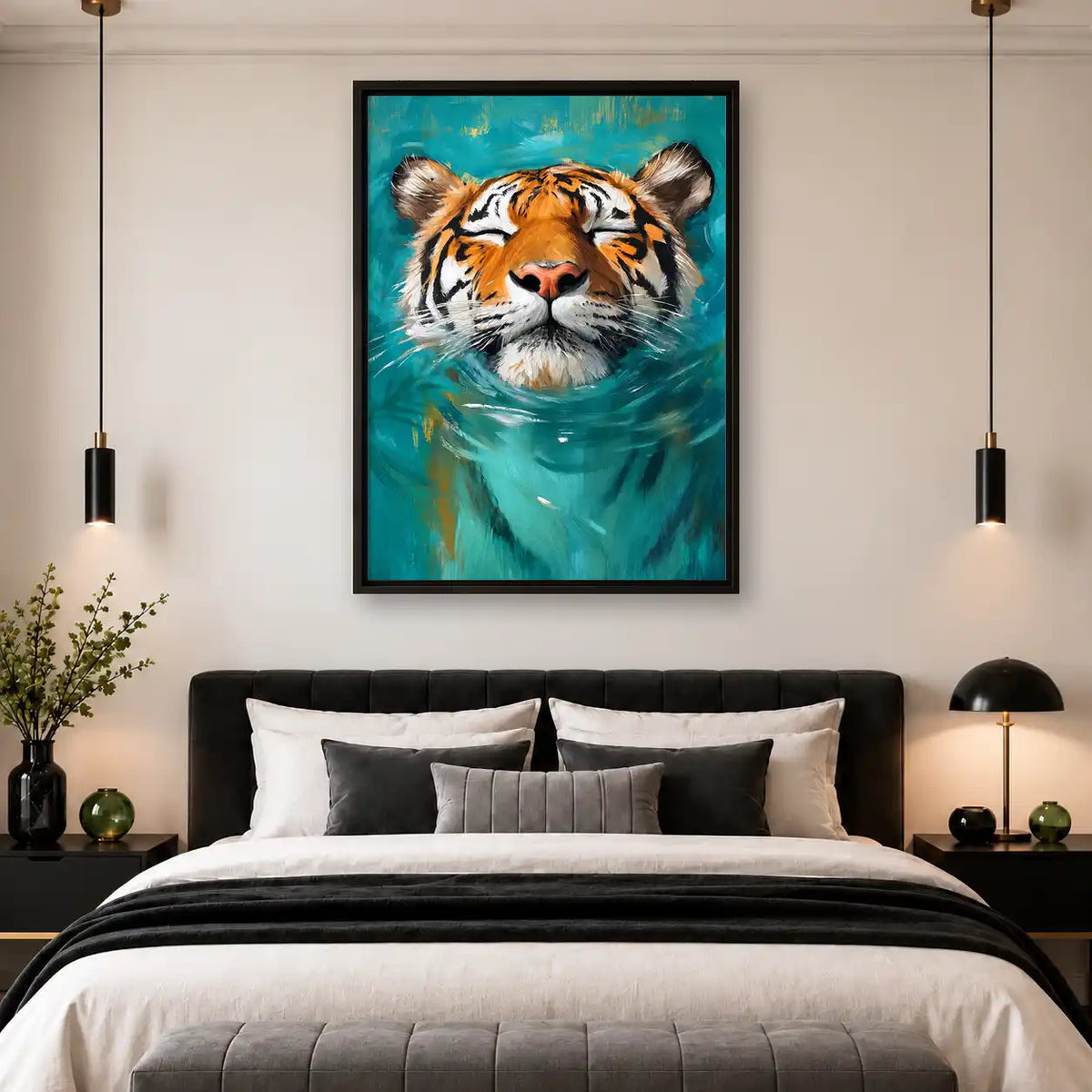 Swimming Tiger Portrait Wall Art 4