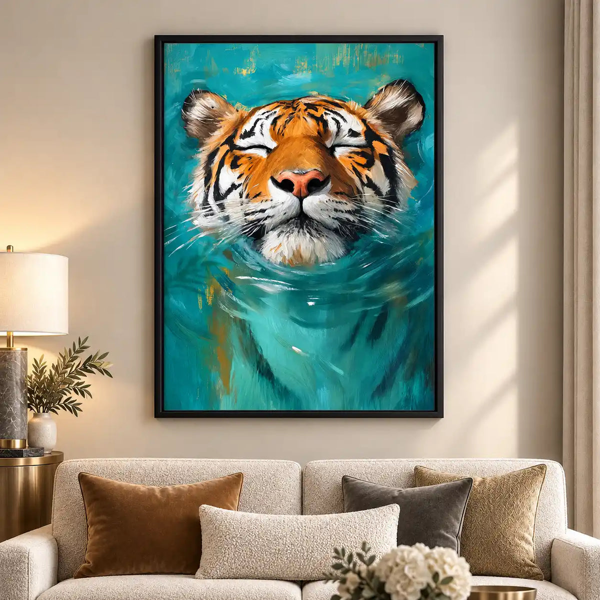Swimming Tiger Portrait Wall Art 5