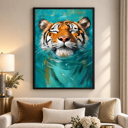 Swimming Tiger Portrait Wall Art 5
