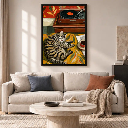 Tabby Cat With Record Player Wall Art 2