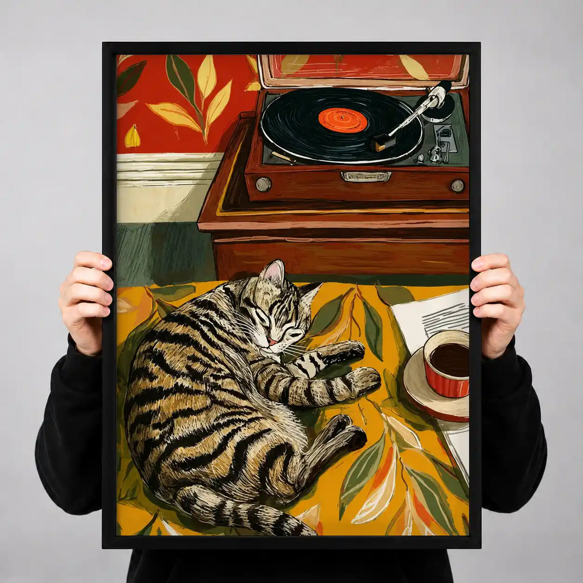 Tabby Cat With Record Player Wall Art 3