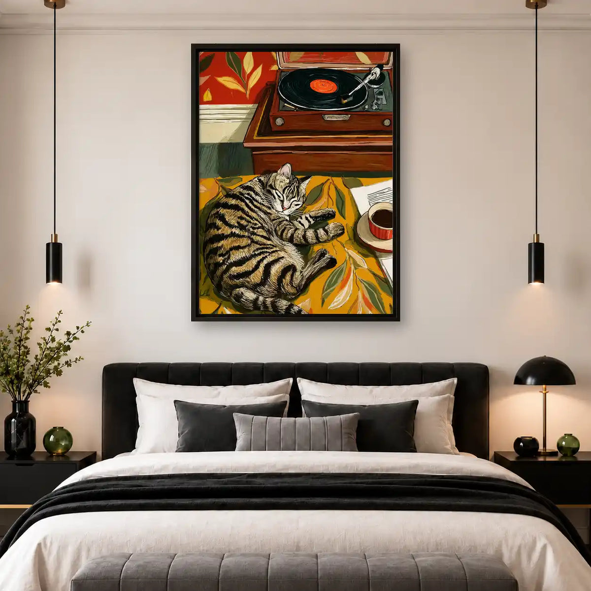 Tabby Cat With Record Player Wall Art 4