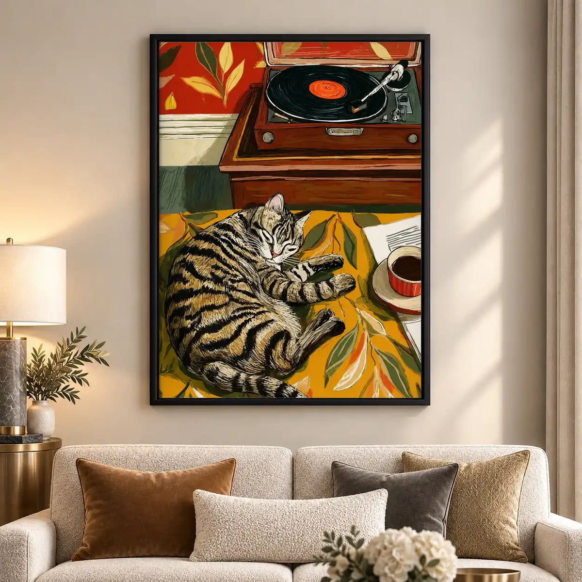 Tabby Cat With Record Player Wall Art 5
