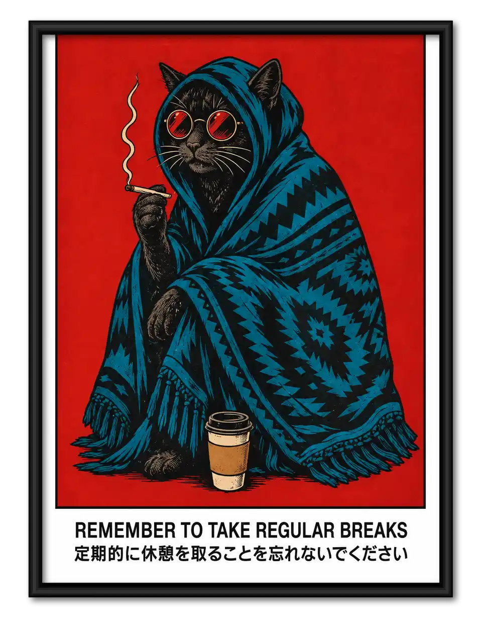 Take Regular Breaks White Cat Wall Art 1