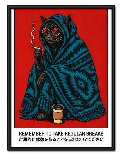 Take Regular Breaks White Cat Wall Art