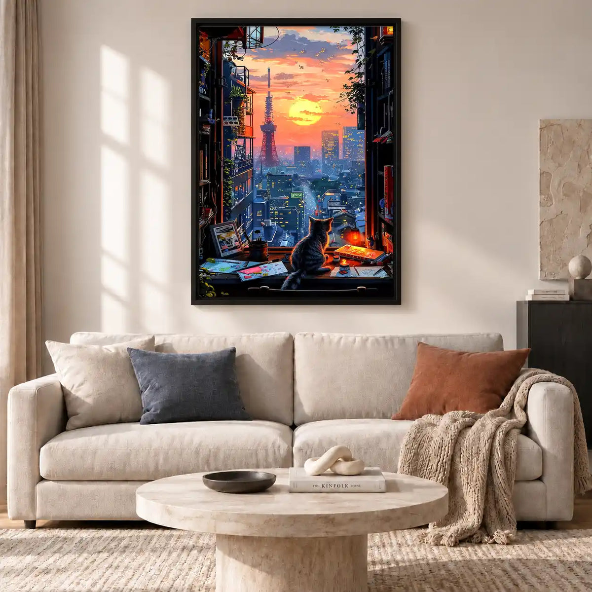 Tokyo Sunset Window Cat Wall Art 2