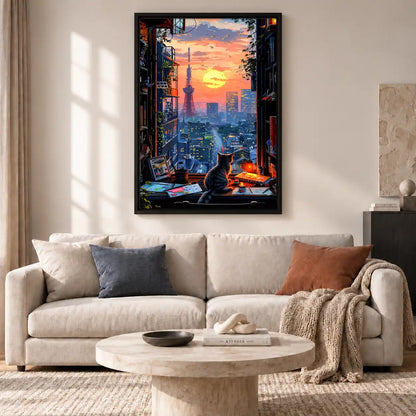 Tokyo Sunset Window Cat Wall Art 2