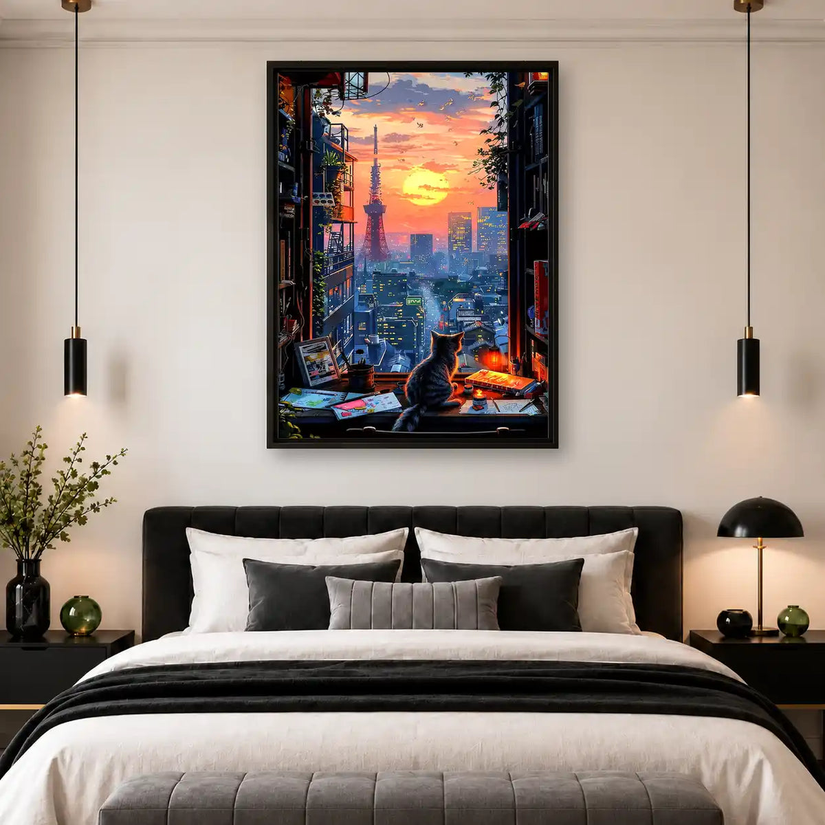 Tokyo Sunset Window Cat Wall Art 4
