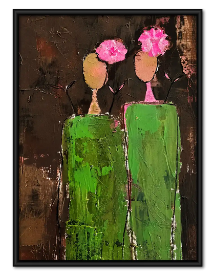 Two Abstract Figures With Flowers Wall Art