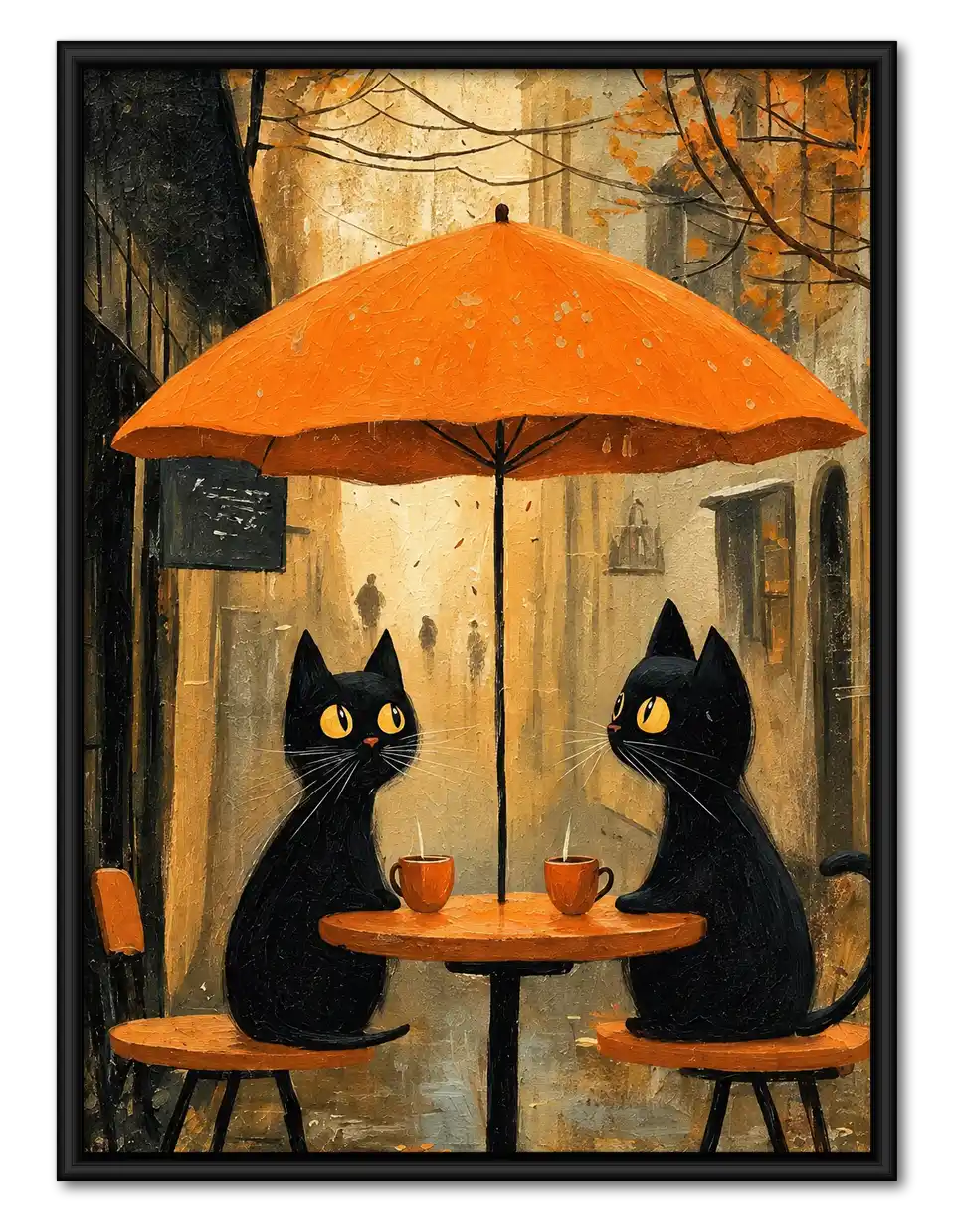 Two Black Cats At Autumn Café Wall Art 1