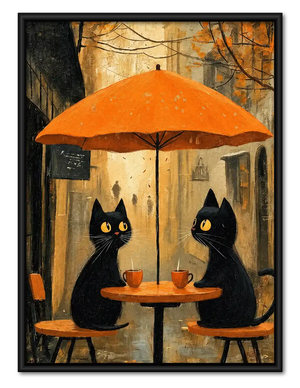 Two Black Cats At Autumn Café Wall Art