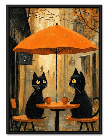 Two Black Cats At Autumn Café Wall Art