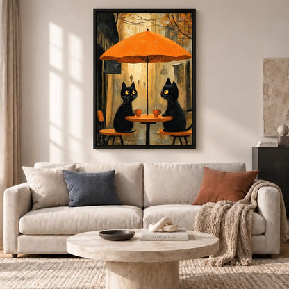 Two Black Cats At Autumn Café Wall Art 2