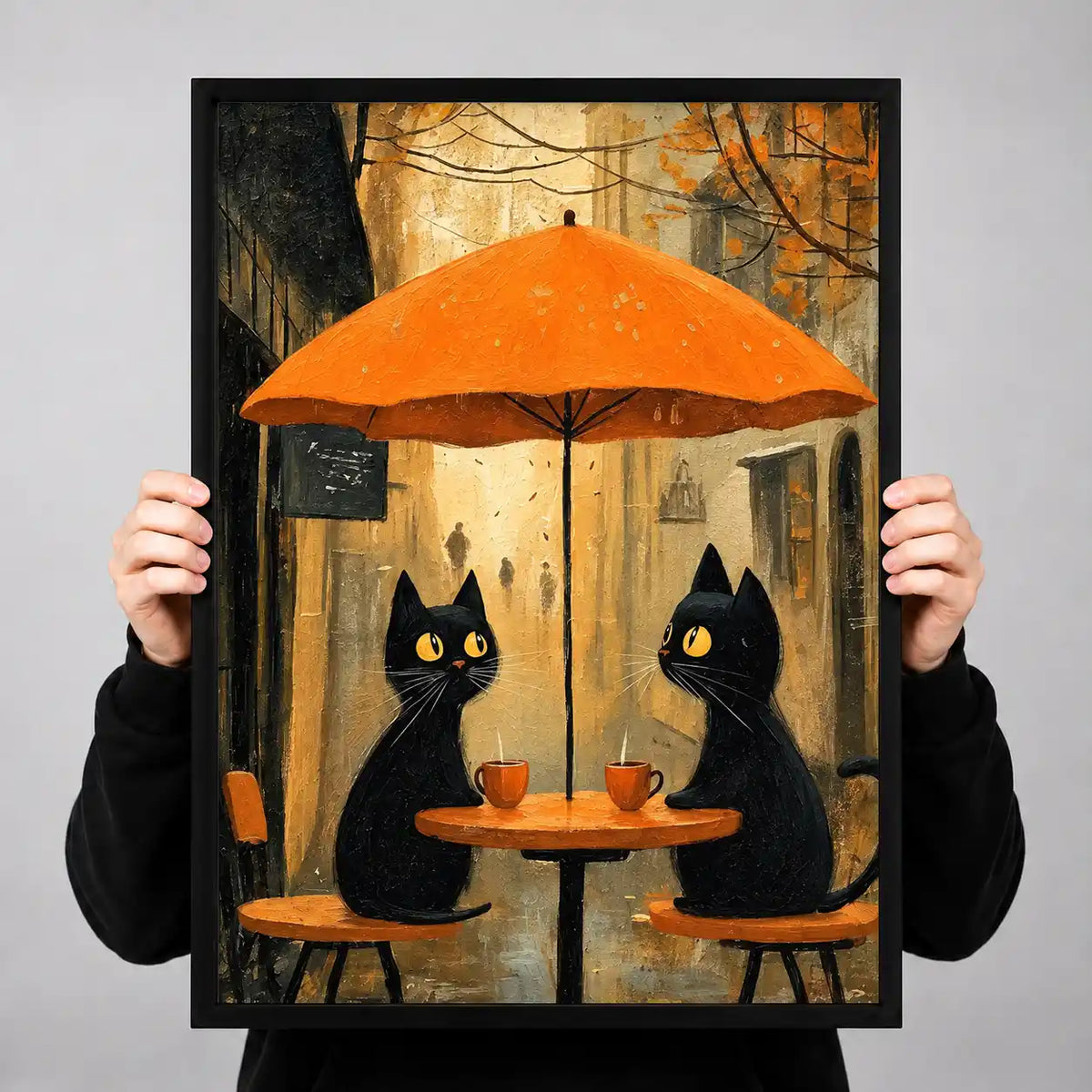 Two Black Cats At Autumn Café Wall Art 3