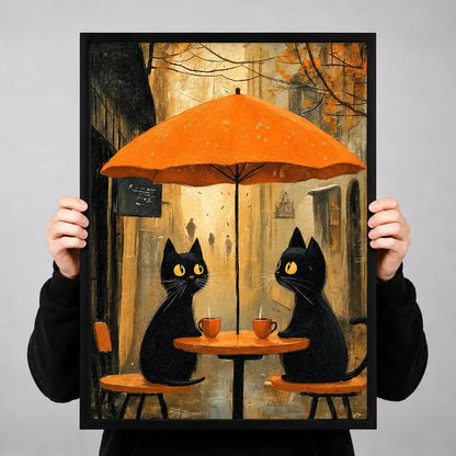 Two Black Cats At Autumn Café Wall Art 3