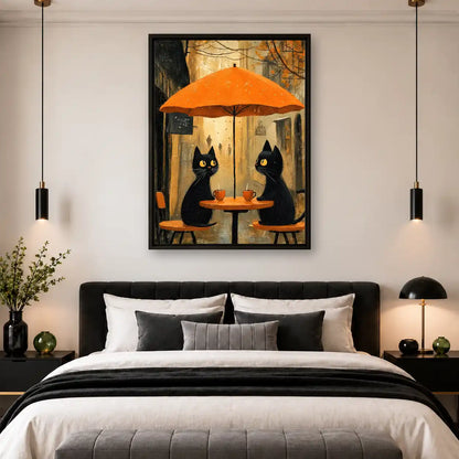Two Black Cats At Autumn Café Wall Art 4